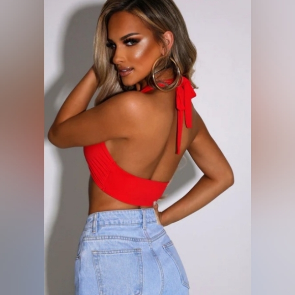 BABYBOO XAVIA CROP HALTER TOP/BATHING SUIT TOP-REAL RED SIZE XS NWT - Picture 2 of 10